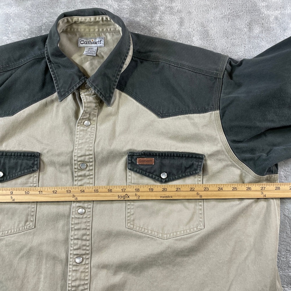 Carhartt Workwear Shirt Mens 2XL Tall Tan Heavy Western Pearl Snap Twill '09 - Picture 7 of 12